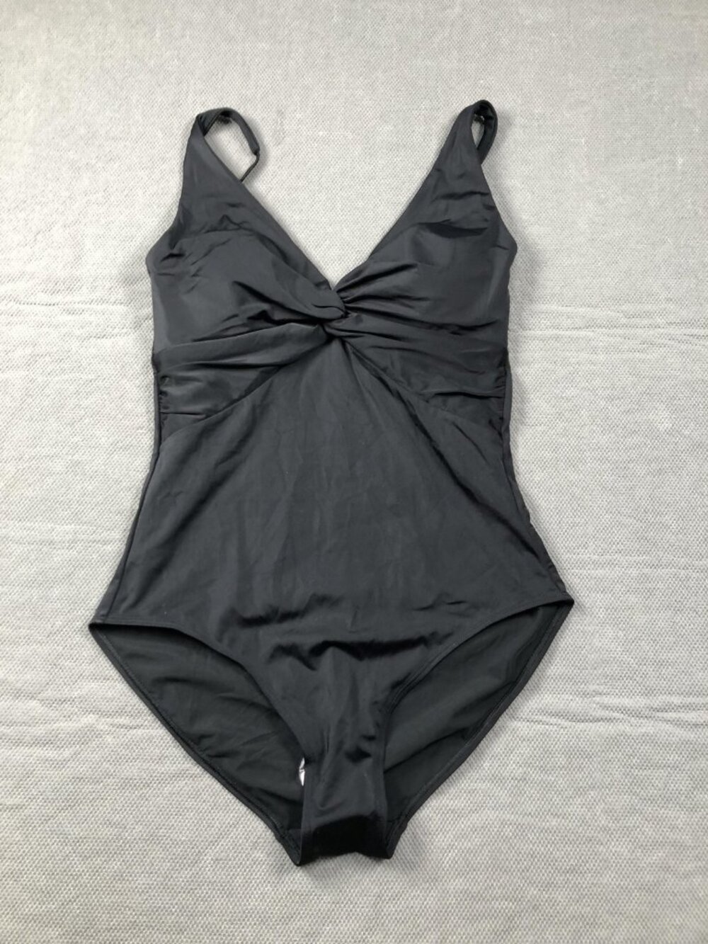 Ris-k Lunar Womens One Piece Swimsuit Hi-Cut Ribbed Belted Light Blue Size L